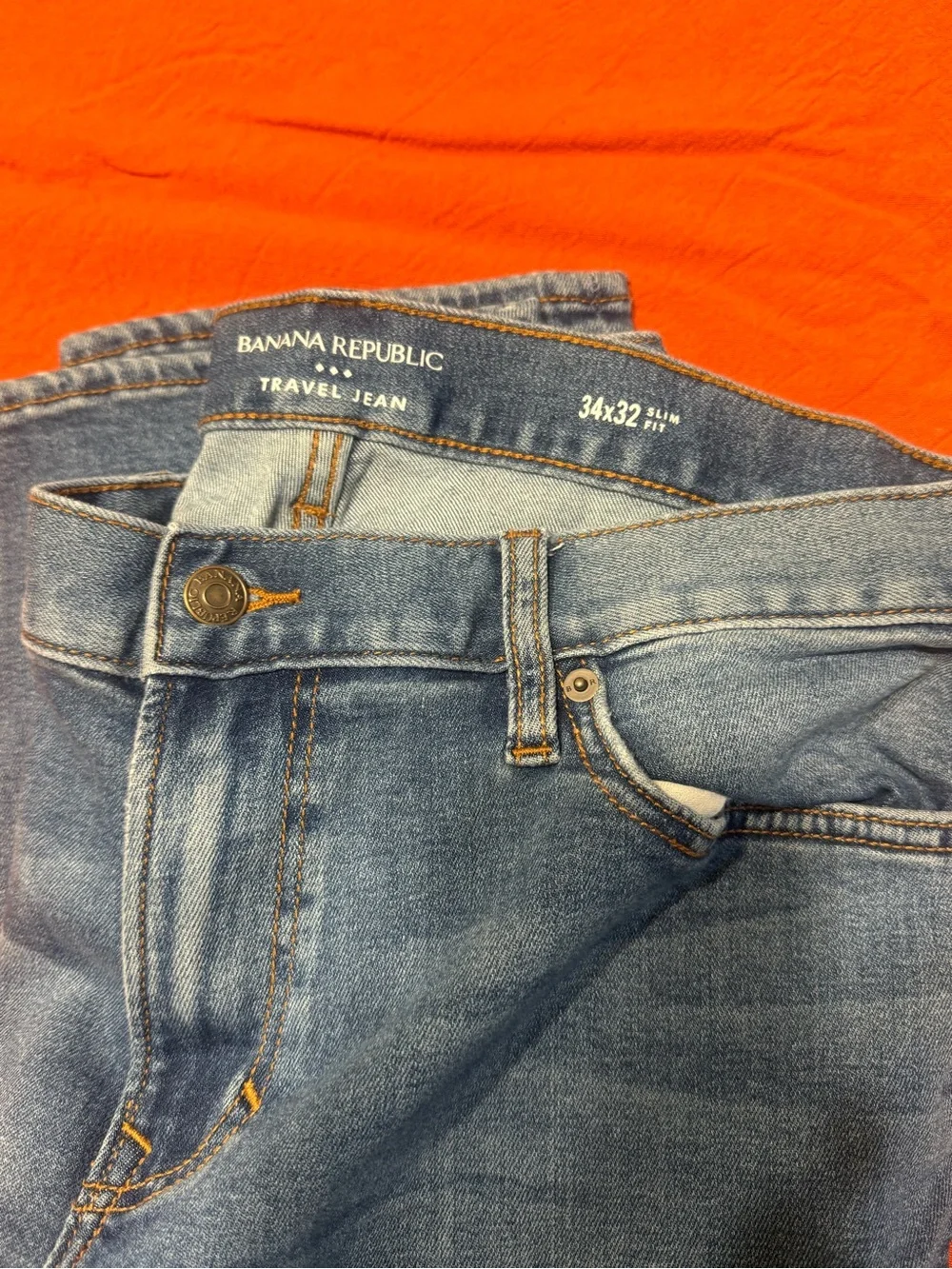 Banana Republic Slim-Straight Jeans in Medium Blue Wash. Travel Pant